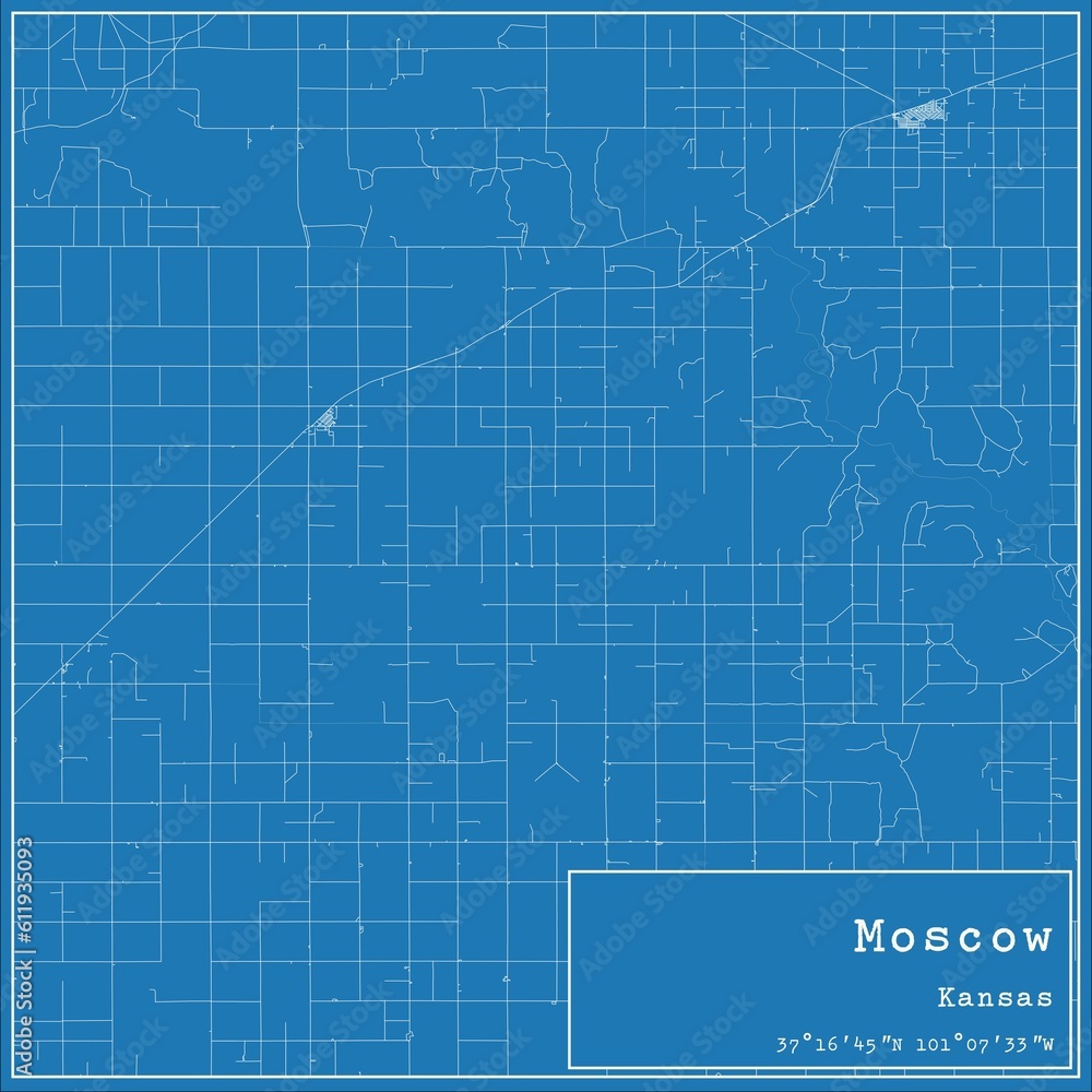 Blueprint US city map of Moscow, Kansas.