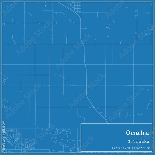 Blueprint US city map of Omaha, Nebraska.