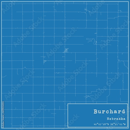 Blueprint US city map of Burchard  Nebraska.