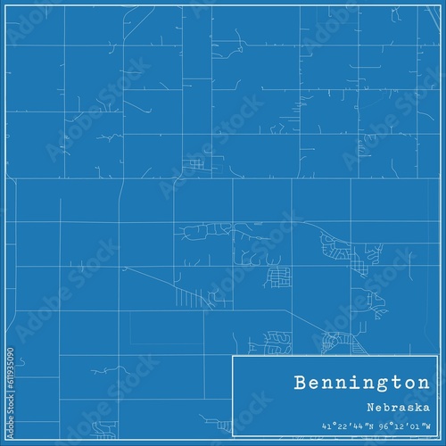 Blueprint US city map of Bennington, Nebraska.