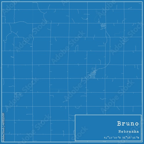 Blueprint US city map of Bruno, Nebraska.