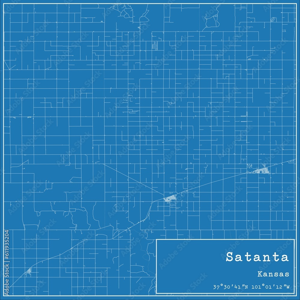 Blueprint US city map of Satanta, Kansas.