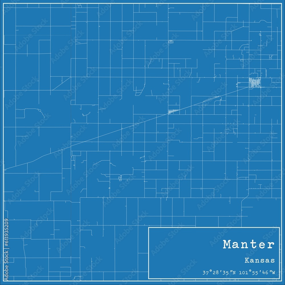 Blueprint US city map of Manter, Kansas.