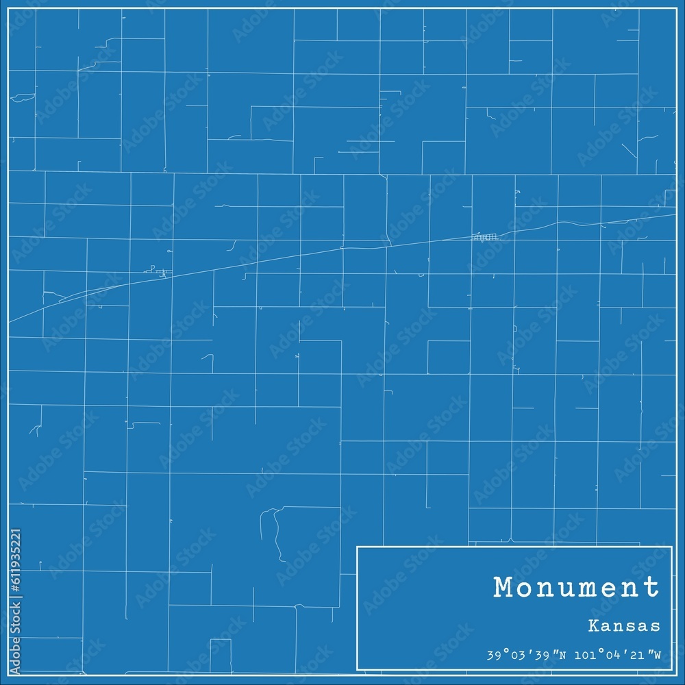 Blueprint US city map of Monument, Kansas.