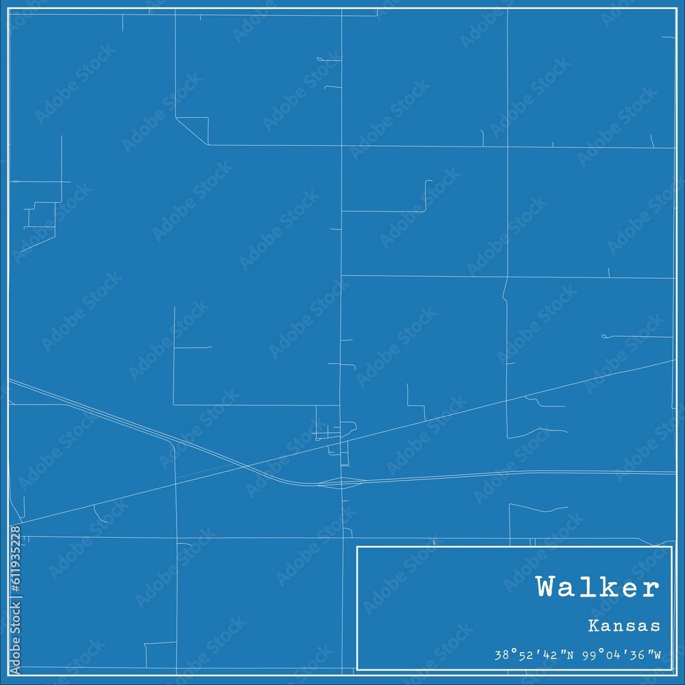 Blueprint US city map of Walker, Kansas.