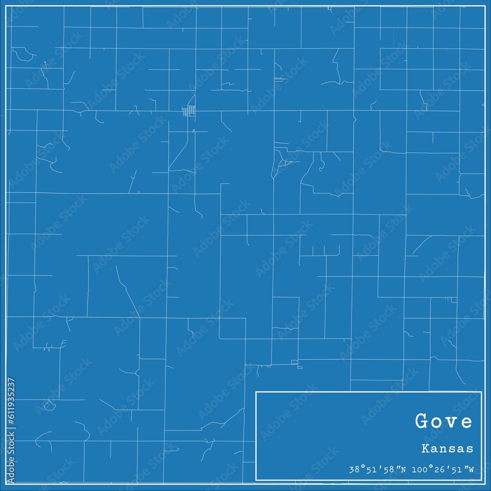 Blueprint US city map of Gove, Kansas.