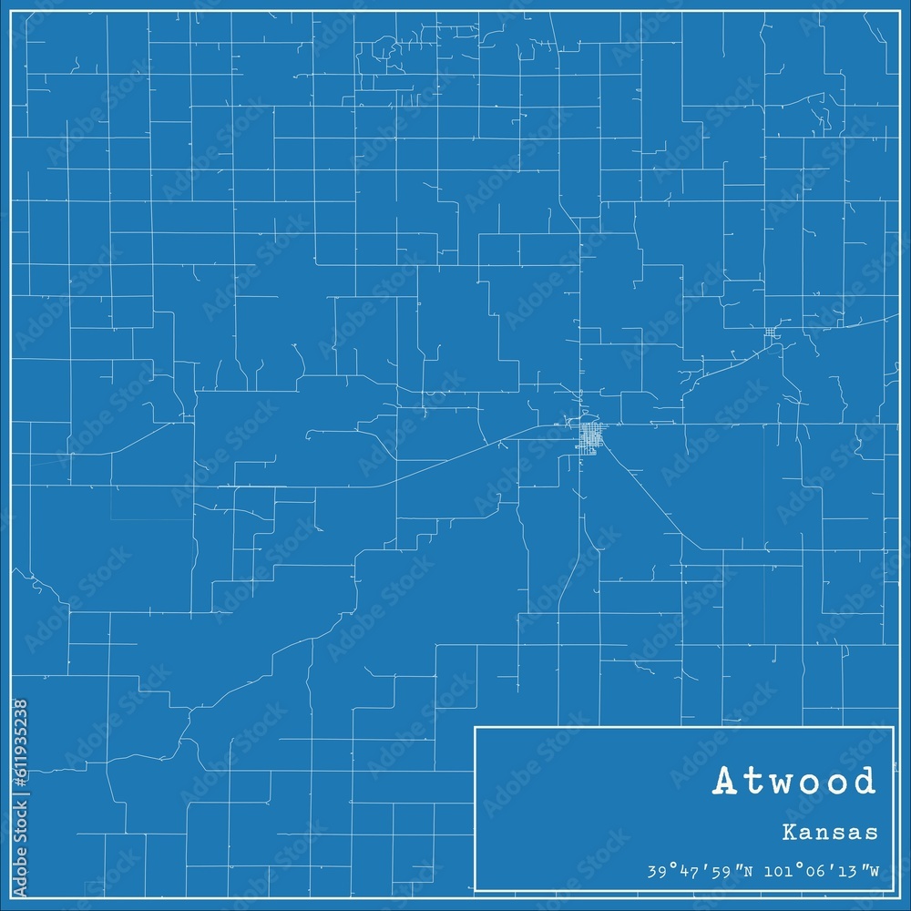 Blueprint US city map of Atwood, Kansas.