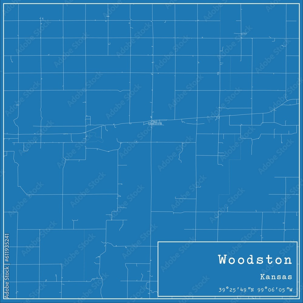 Blueprint US city map of Woodston, Kansas.