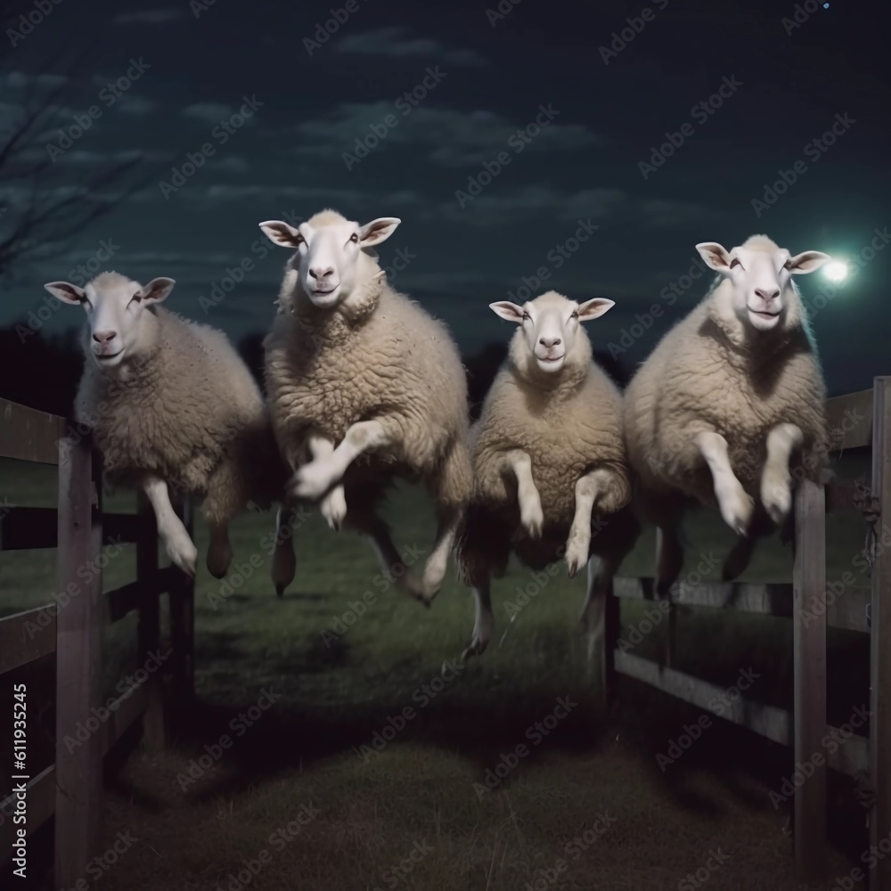Fototapeta premium Sheeps by night made with generative AI 
