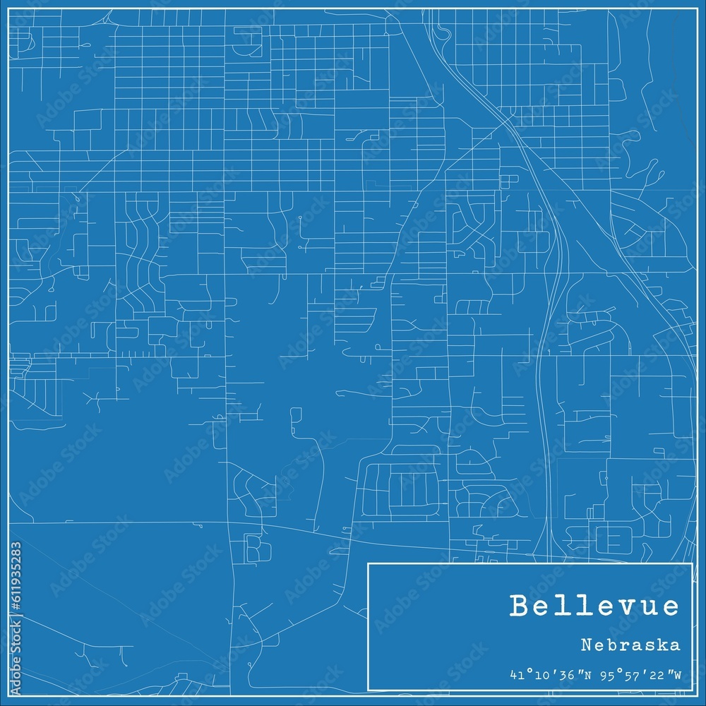 Naklejka premium Blueprint US city map of Bellevue, Nebraska.