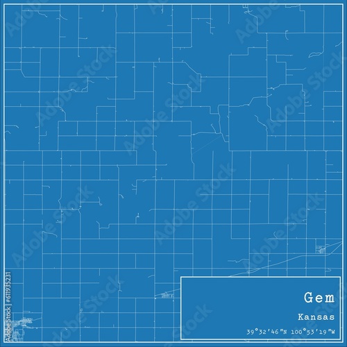Blueprint US city map of Gem  Kansas.