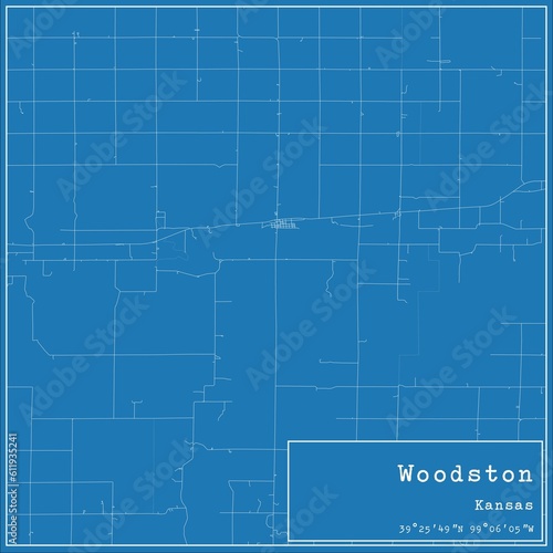 Blueprint US city map of Woodston, Kansas.