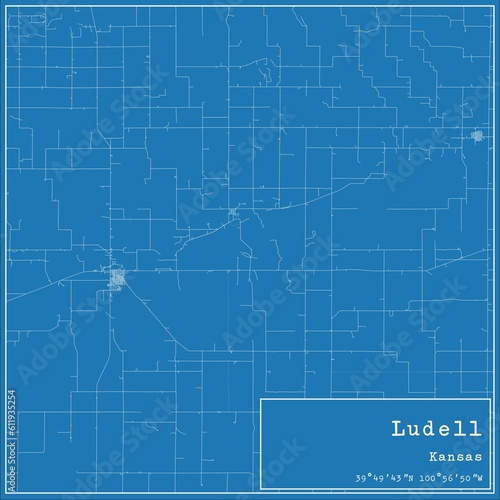 Blueprint US city map of Ludell, Kansas.