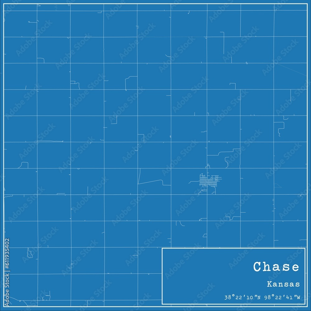 Blueprint US city map of Chase, Kansas.