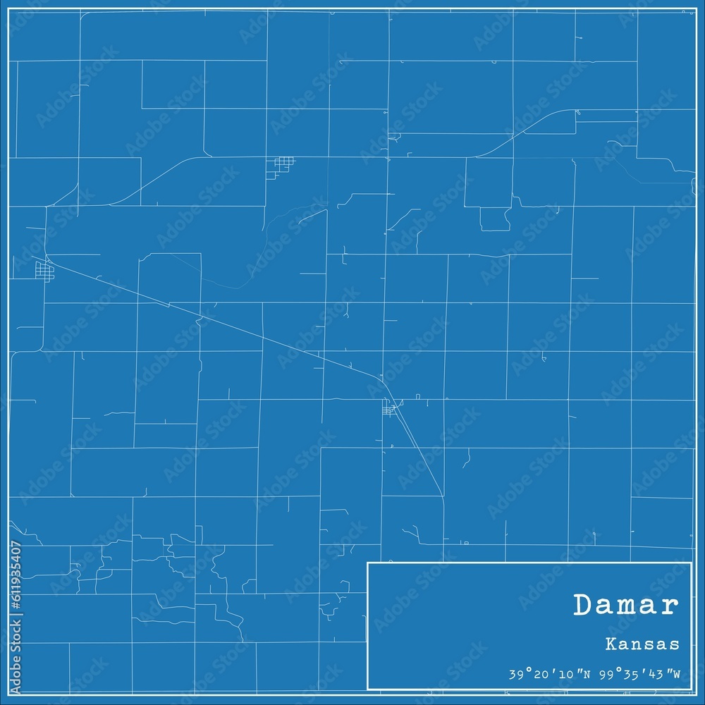 Blueprint US city map of Damar, Kansas.