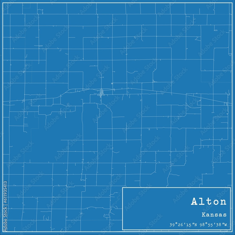 Blueprint US city map of Alton, Kansas.
