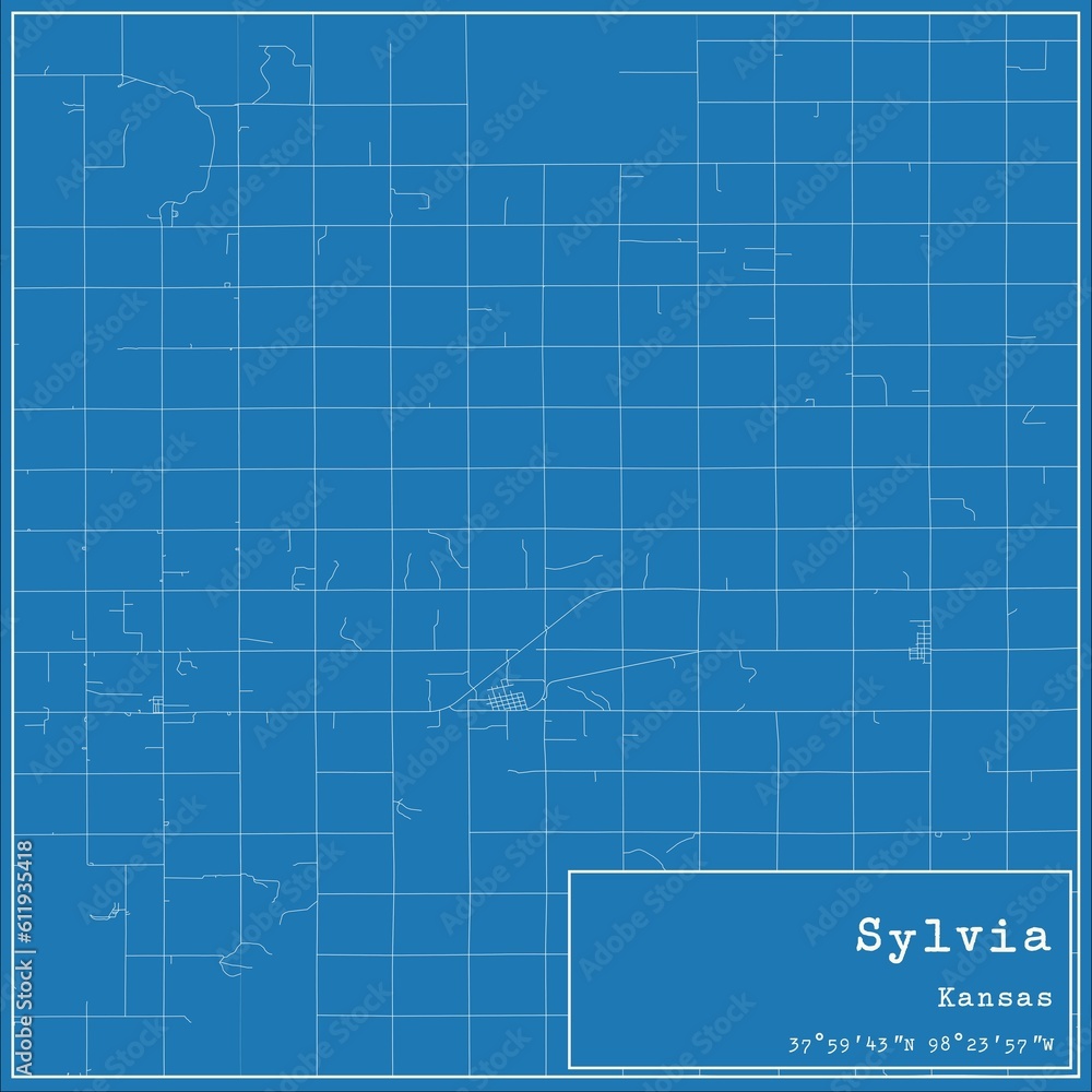 Blueprint US city map of Sylvia, Kansas.