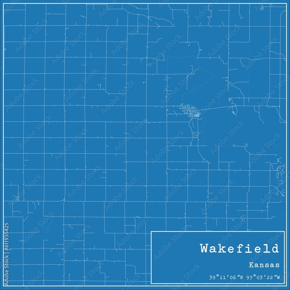 Blueprint US city map of Wakefield, Kansas.