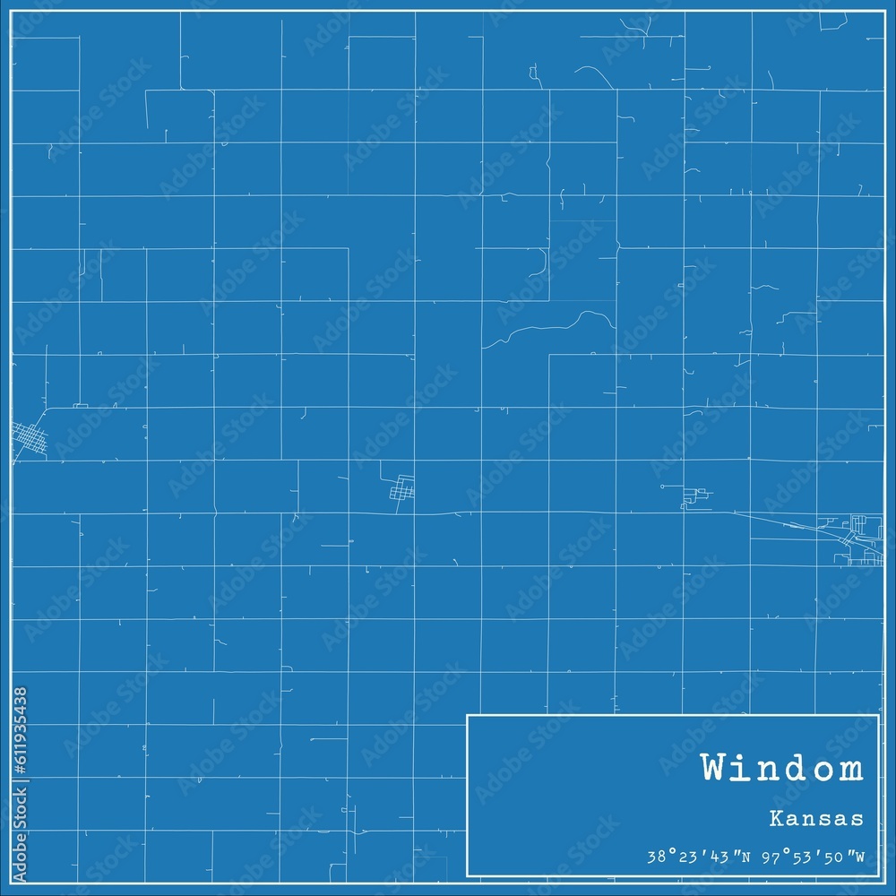 Blueprint US city map of Windom, Kansas.