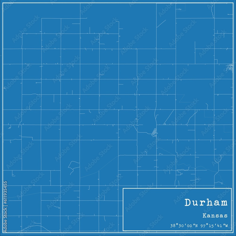 Blueprint US city map of Durham, Kansas.