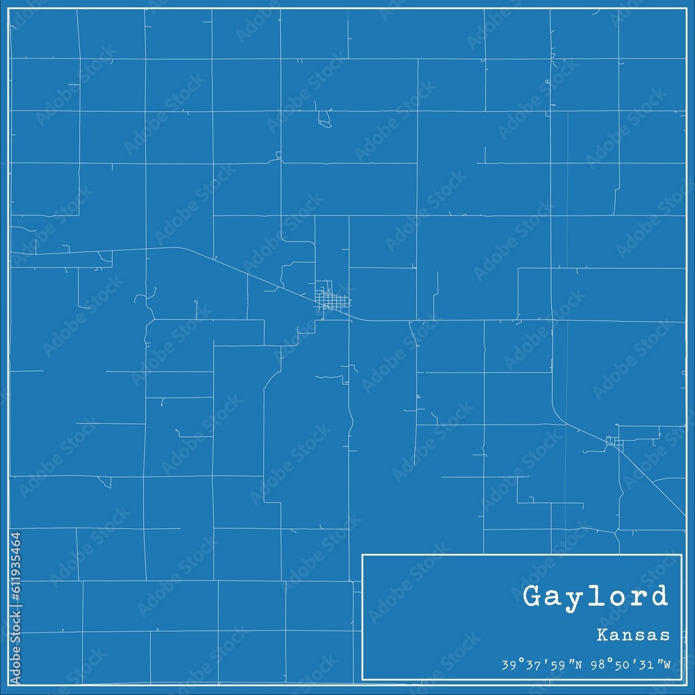 Blueprint US city map of Gaylord, Kansas.