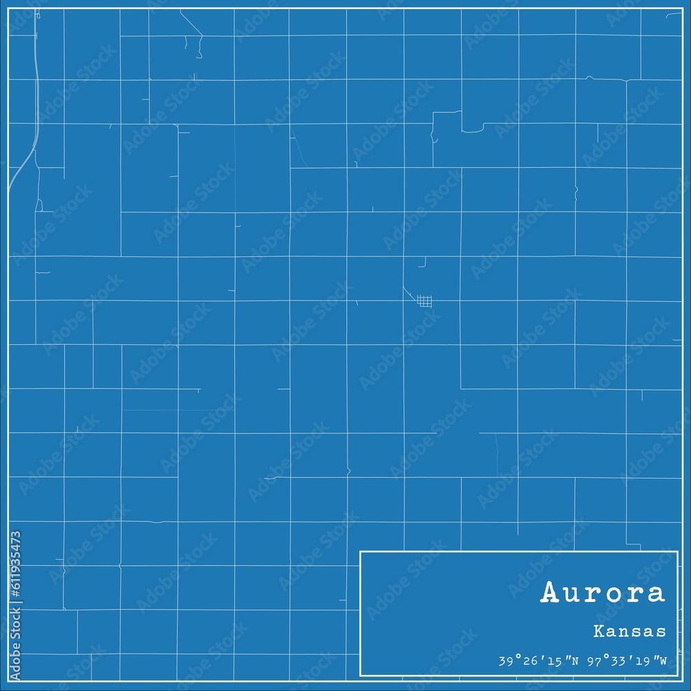 Blueprint US city map of Aurora, Kansas.