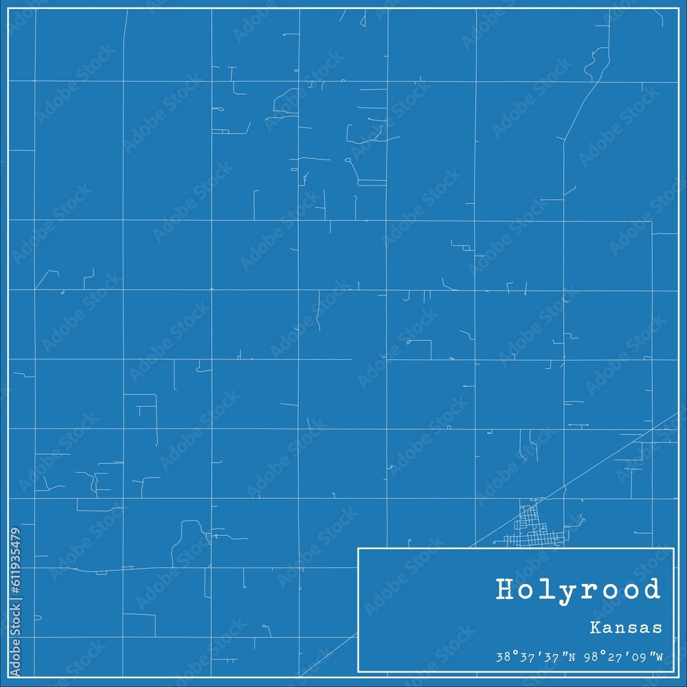 Blueprint US city map of Holyrood, Kansas.