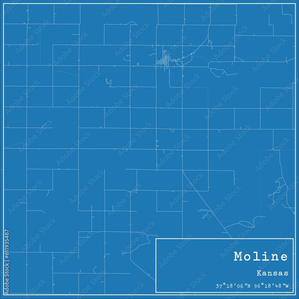 Blueprint US city map of Moline, Kansas.
