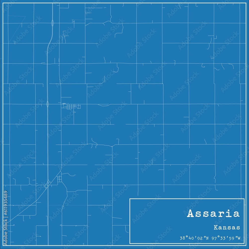 Blueprint US city map of Assaria, Kansas.