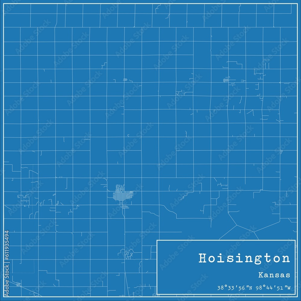 Blueprint US city map of Hoisington, Kansas.