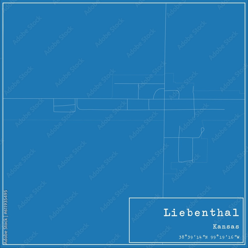 Blueprint US city map of Liebenthal, Kansas.
