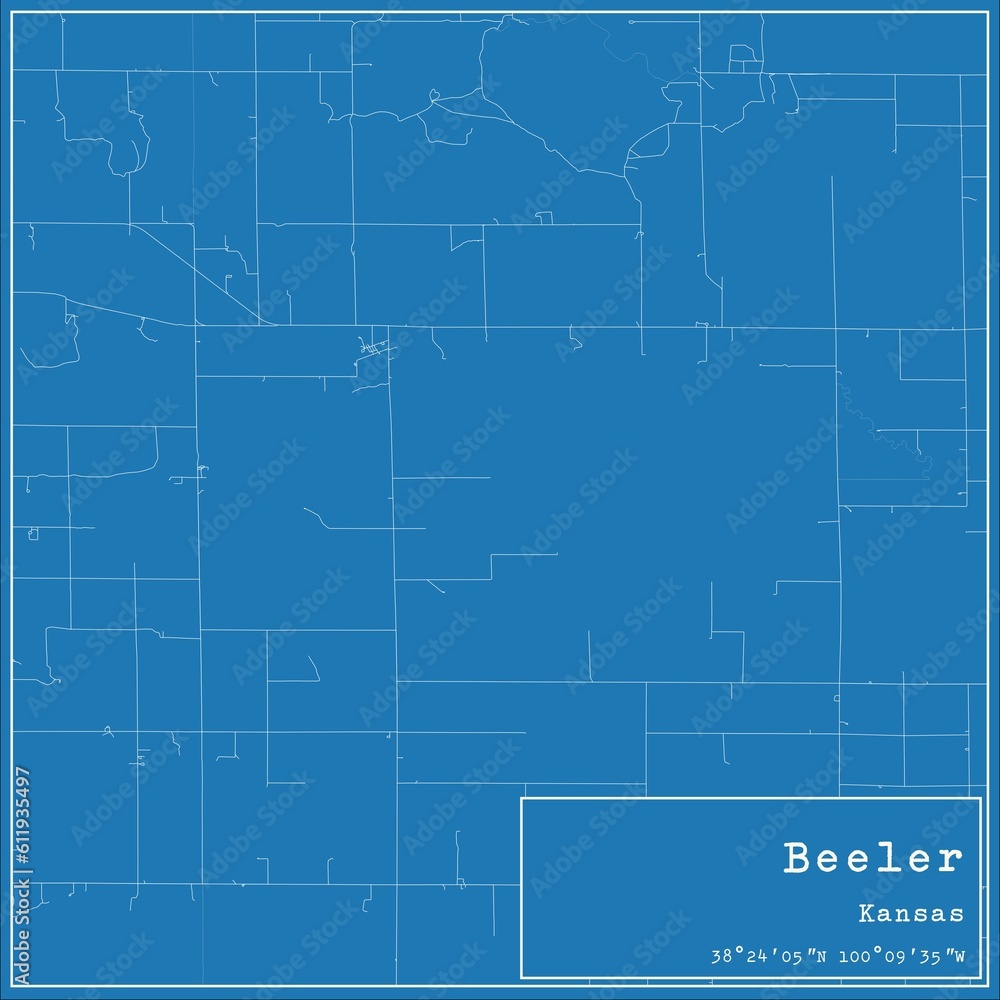 Blueprint US city map of Beeler, Kansas.