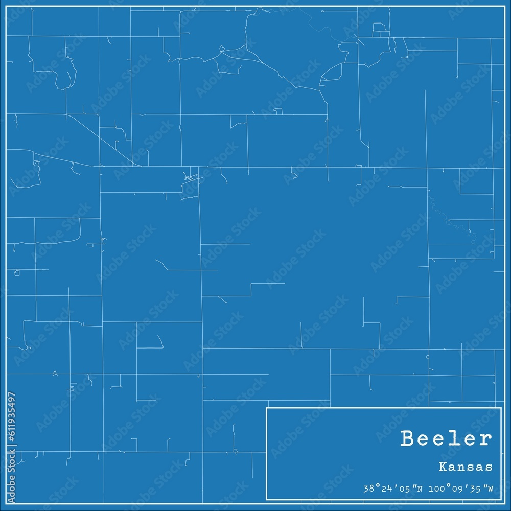 Obraz premium Blueprint US city map of Beeler, Kansas.