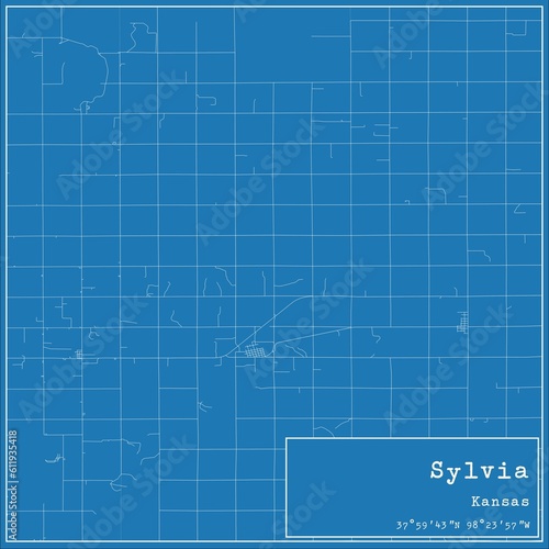 Blueprint US city map of Sylvia, Kansas.