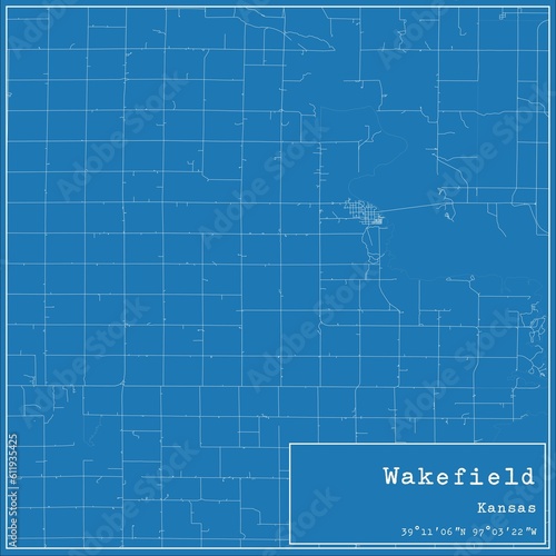 Blueprint US city map of Wakefield, Kansas.