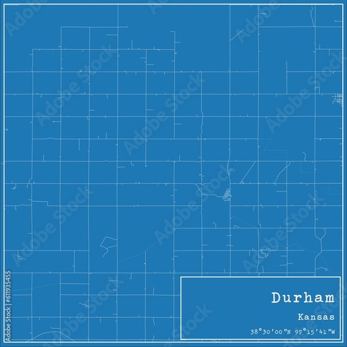 Blueprint US city map of Durham, Kansas.