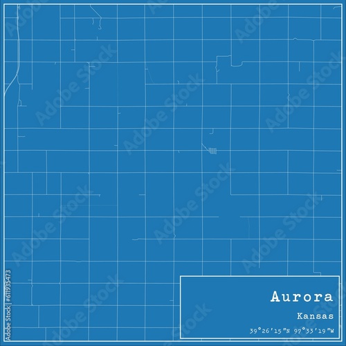 Blueprint US city map of Aurora  Kansas.