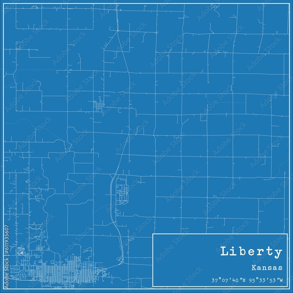 Obraz premium Blueprint US city map of Liberty, Kansas.