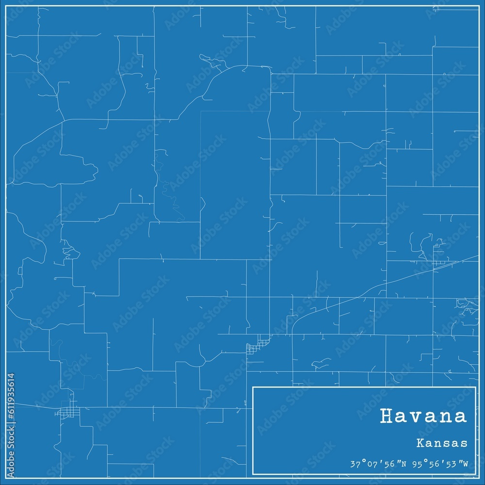 Blueprint US city map of Havana, Kansas.