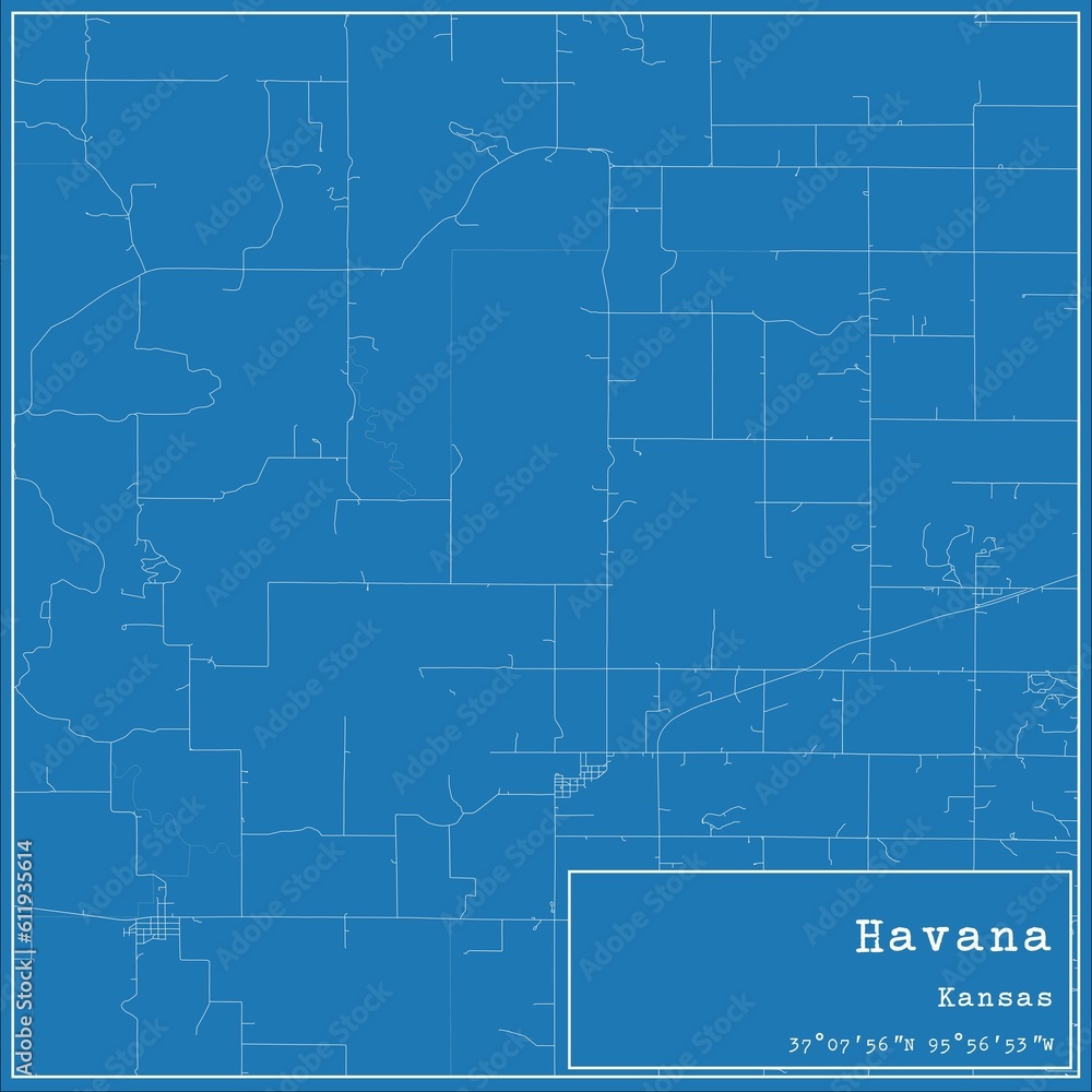 Fototapeta premium Blueprint US city map of Havana, Kansas.
