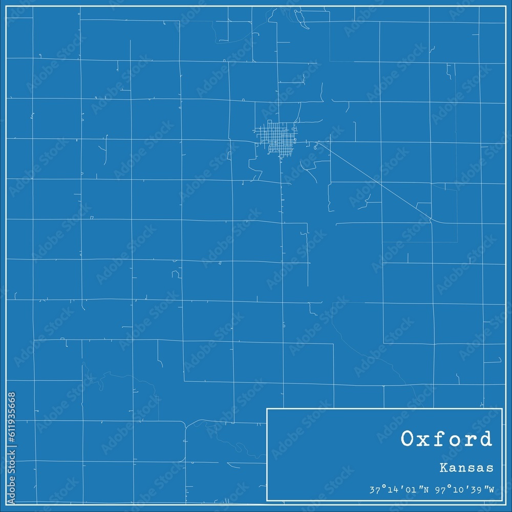 Blueprint US city map of Oxford, Kansas.