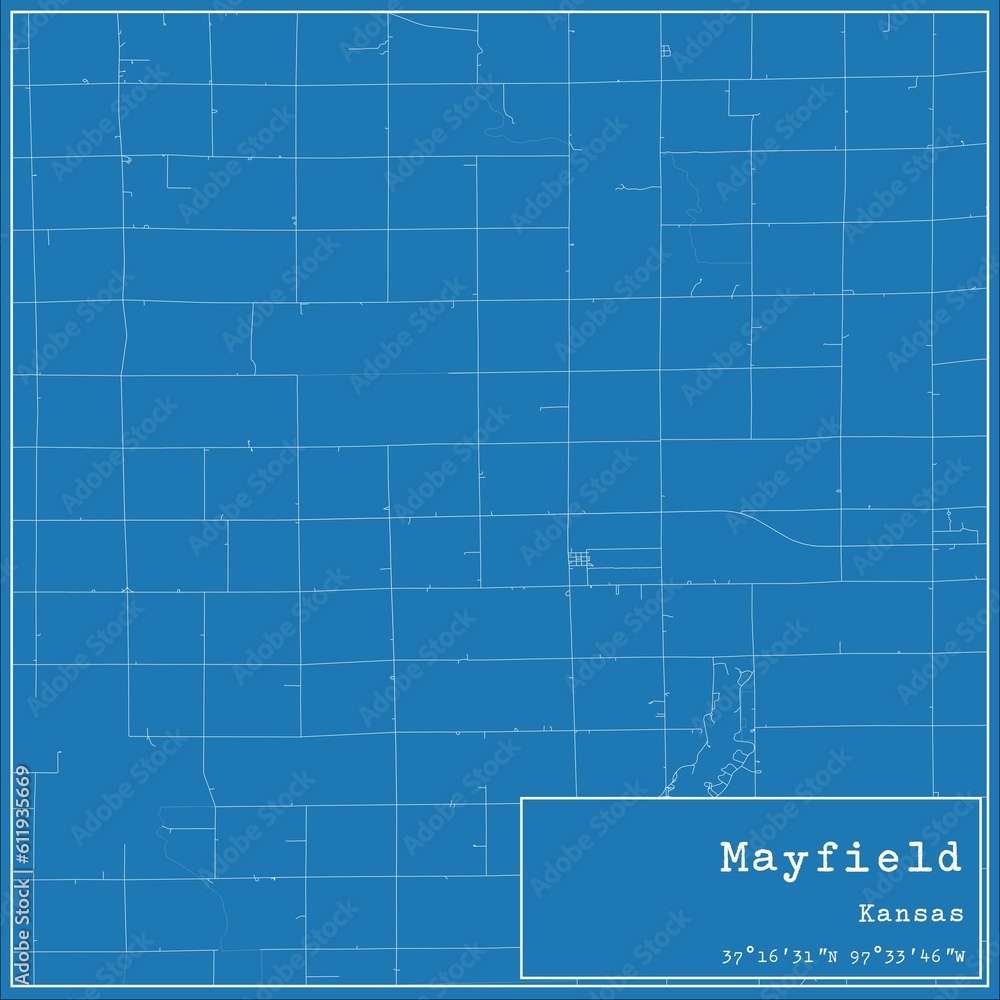 Blueprint US city map of Mayfield, Kansas.
