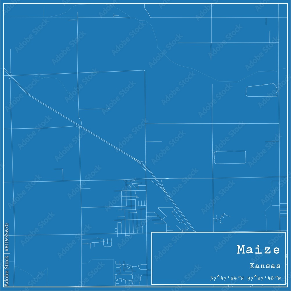 Blueprint US city map of Maize, Kansas.