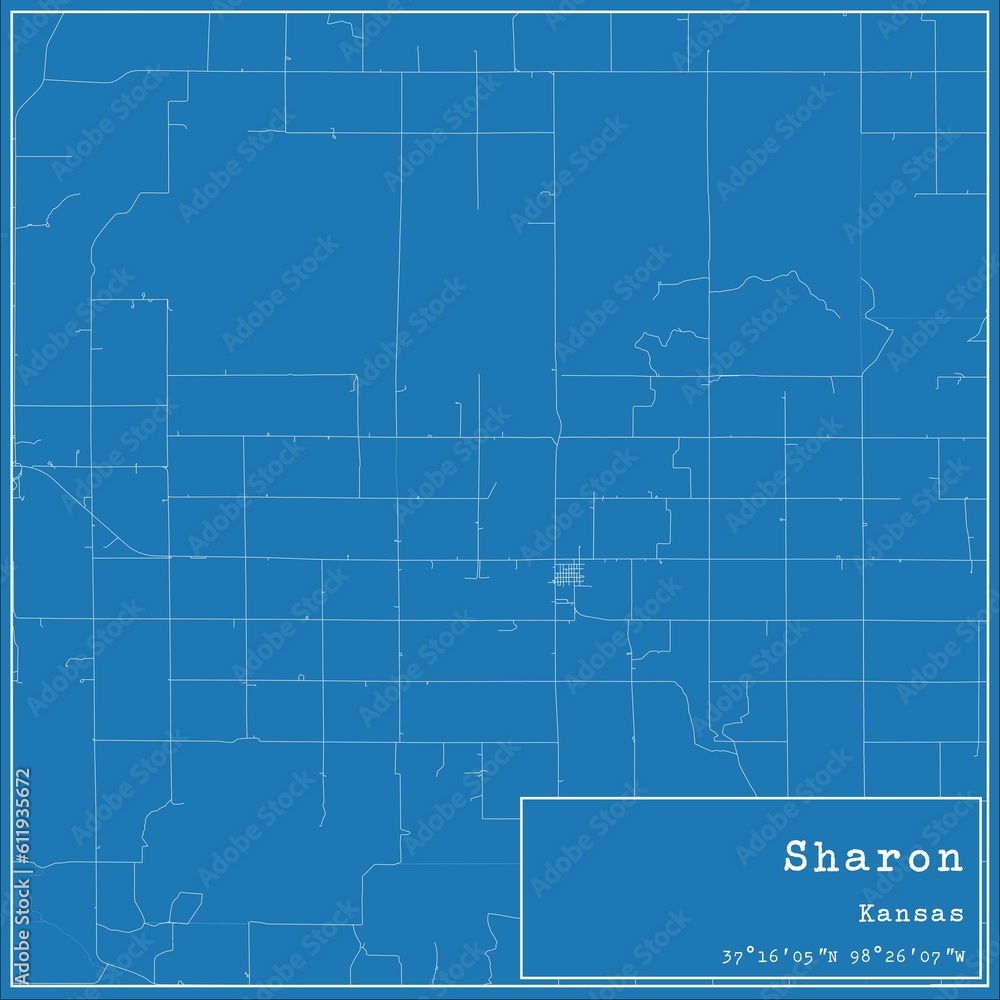 Blueprint US city map of Sharon, Kansas.