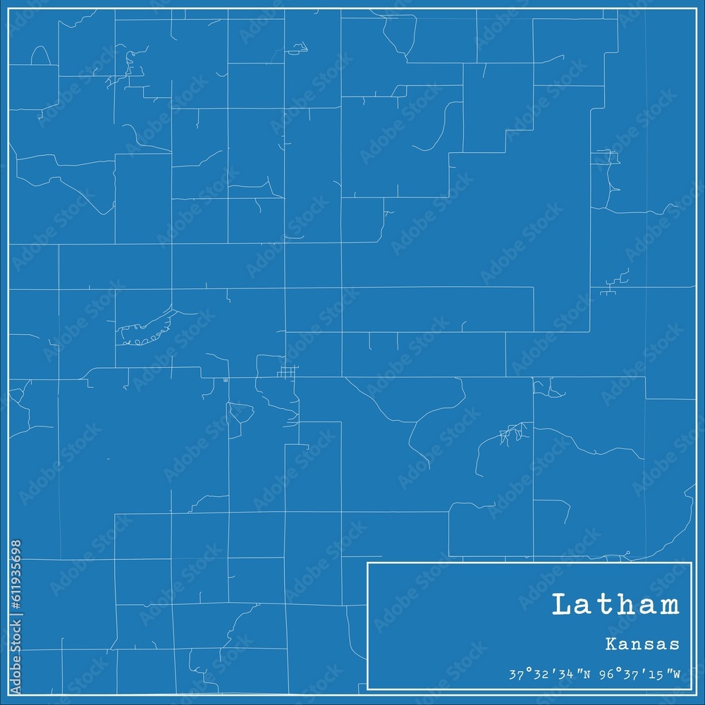 Fototapeta Blueprint US city map of Latham, Kansas.