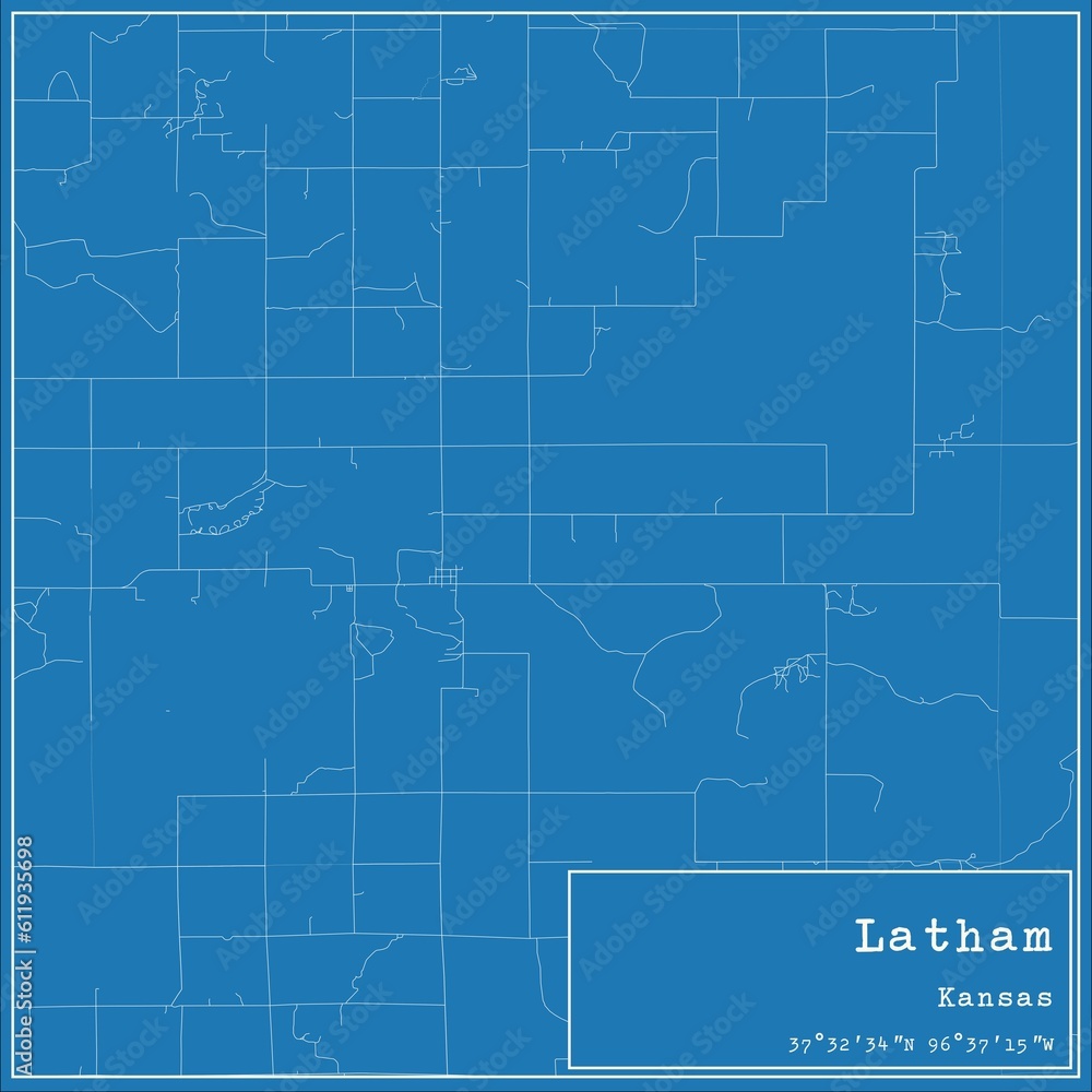 Blueprint US city map of Latham, Kansas.