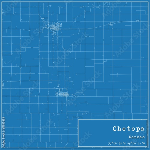 Blueprint US city map of Chetopa, Kansas.