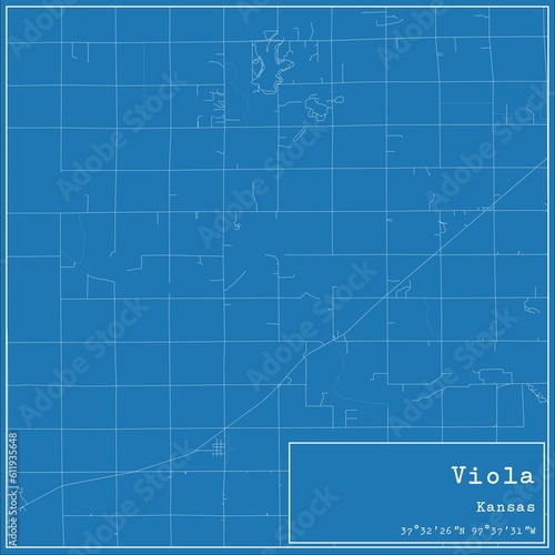 Blueprint US city map of Viola, Kansas.