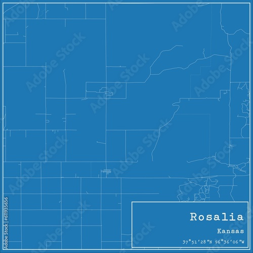 Blueprint US city map of Rosalia  Kansas.