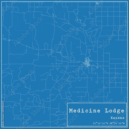 Blueprint US city map of Medicine Lodge, Kansas.